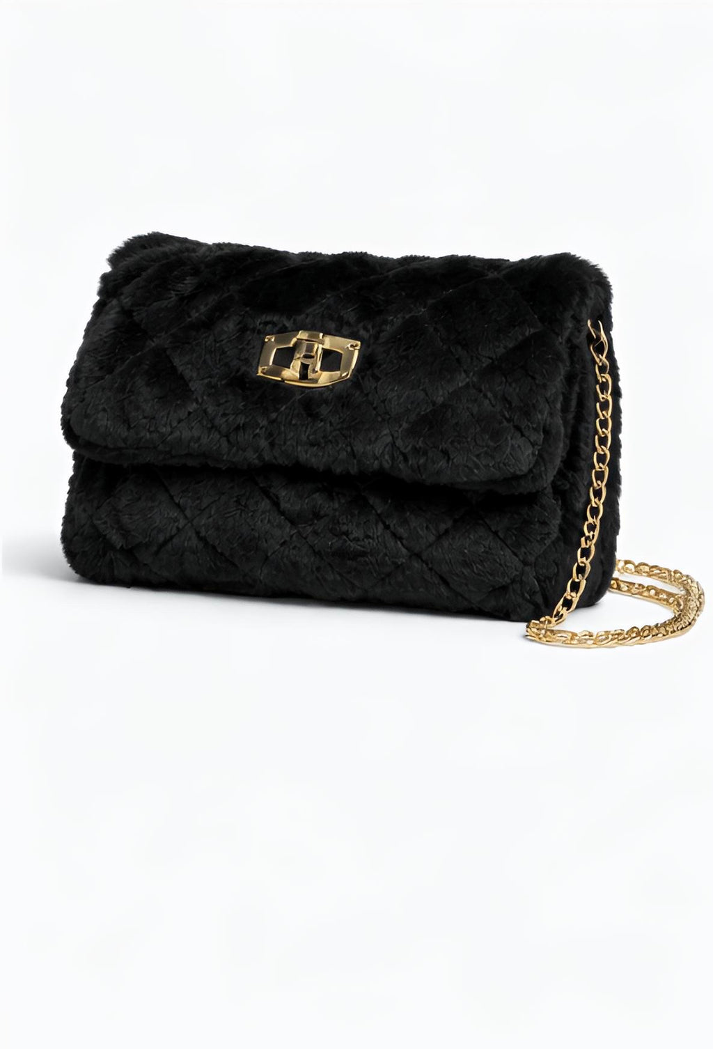 Καπιτονέ Γούνινη Τσάντα Ώμου σε Μπεζ με Χρυσή Αλυσίδα