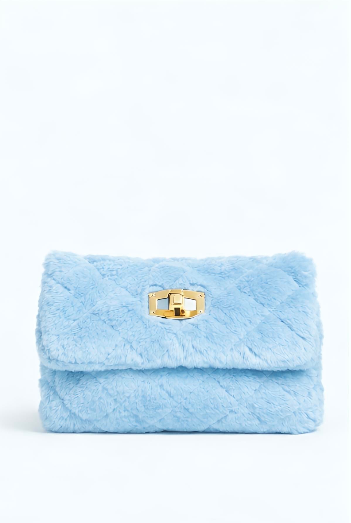 Καπιτονέ Γούνινη Τσάντα Ώμου σε Μπεζ με Χρυσή Αλυσίδα