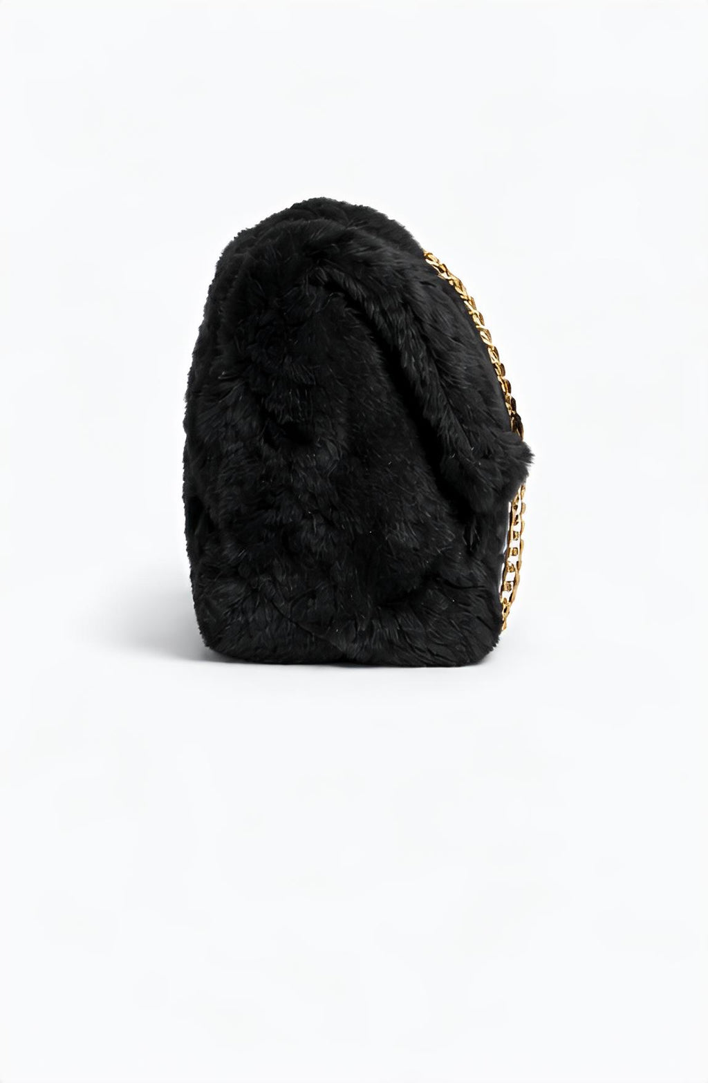 Καπιτονέ Γούνινη Τσάντα Ώμου σε Μπεζ με Χρυσή Αλυσίδα