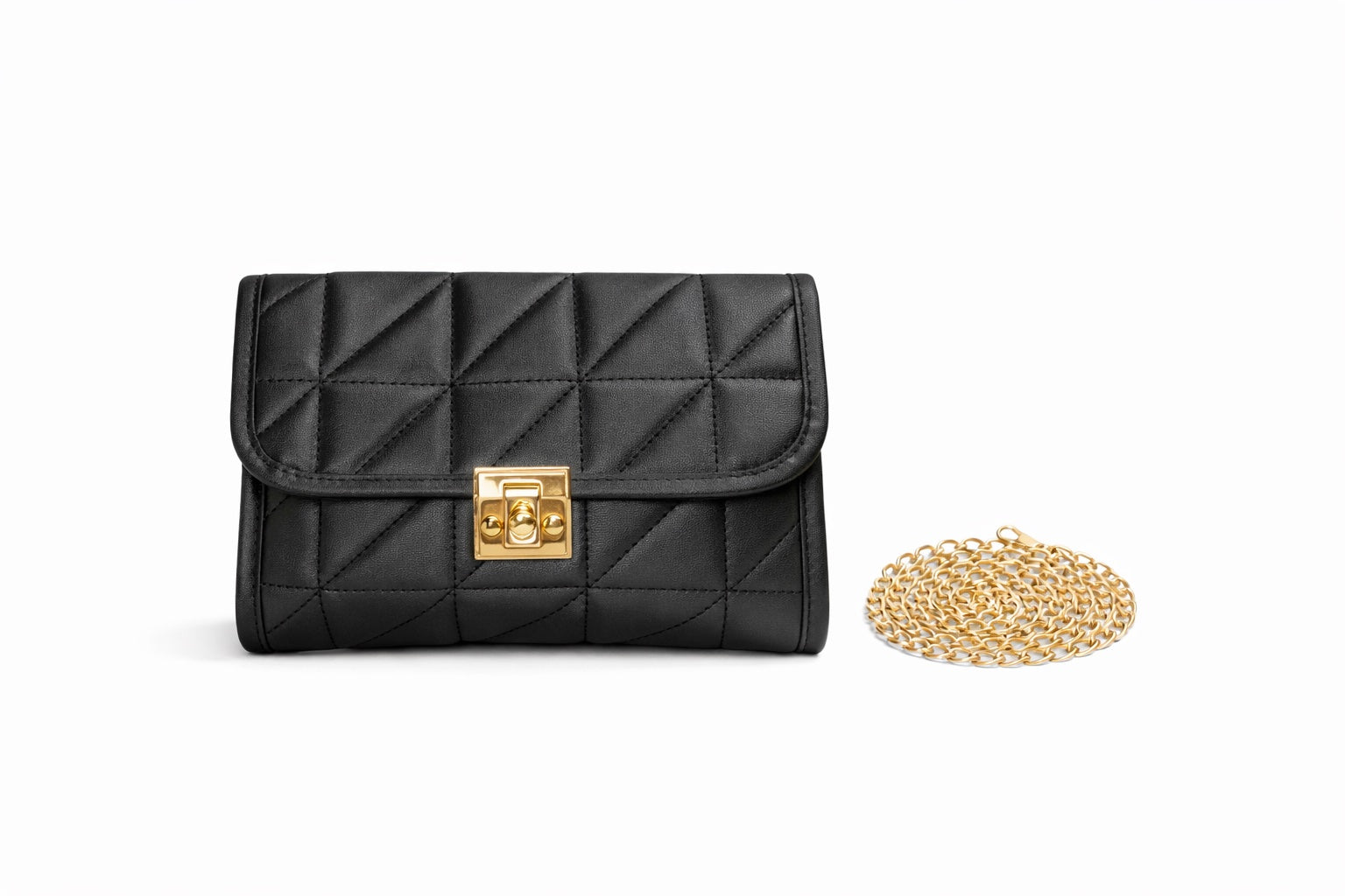 Καπιτονέ Mini Τσάντα Χειρός &amp; Ώμου – Μαύρη με Χρυσή Αλυσίδα