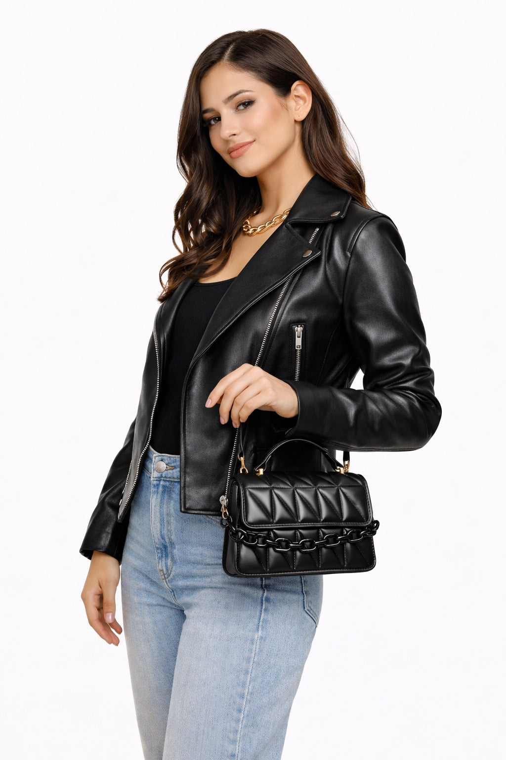 Luxury Καπιτονέ Mini Bag – Μαύρη με Μαύρη Αλυσίδα