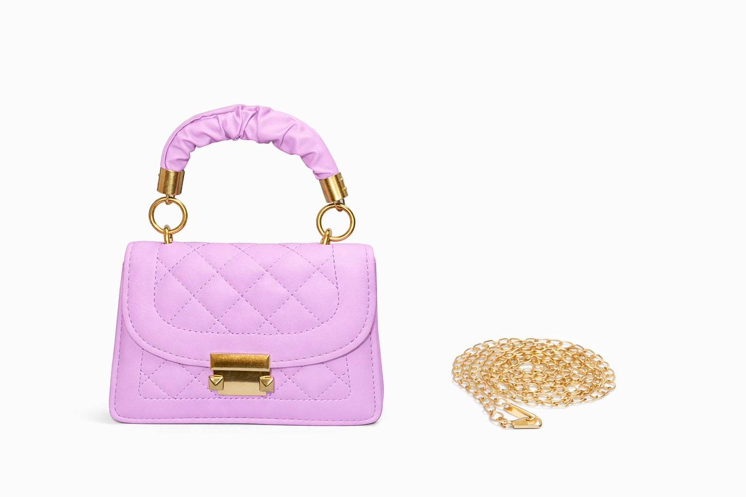 Mini Καπιτονέ Τσάντα Χειρός &amp; Ώμου Λιλά