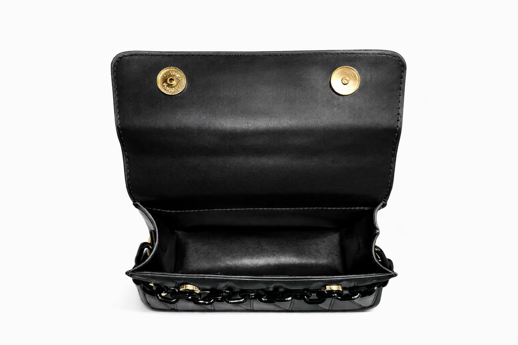 Luxury Καπιτονέ Mini Bag – Μαύρη με Μαύρη Αλυσίδα