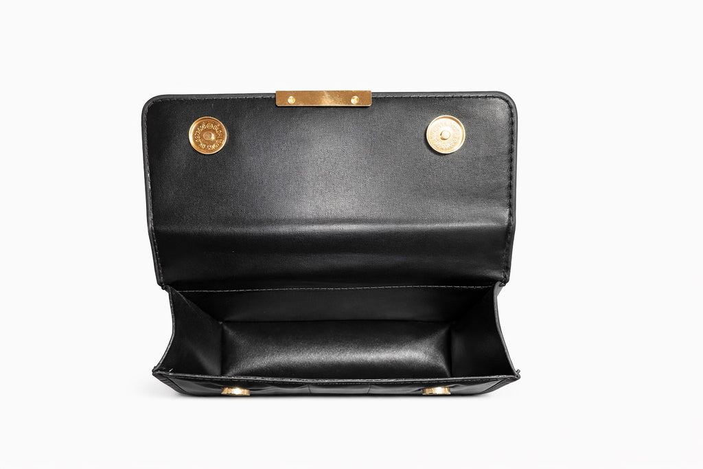 Καπιτονέ Τσάντα Ώμου &amp; Χιαστί - Μάυρη με Χρυσή Αλυσίδα