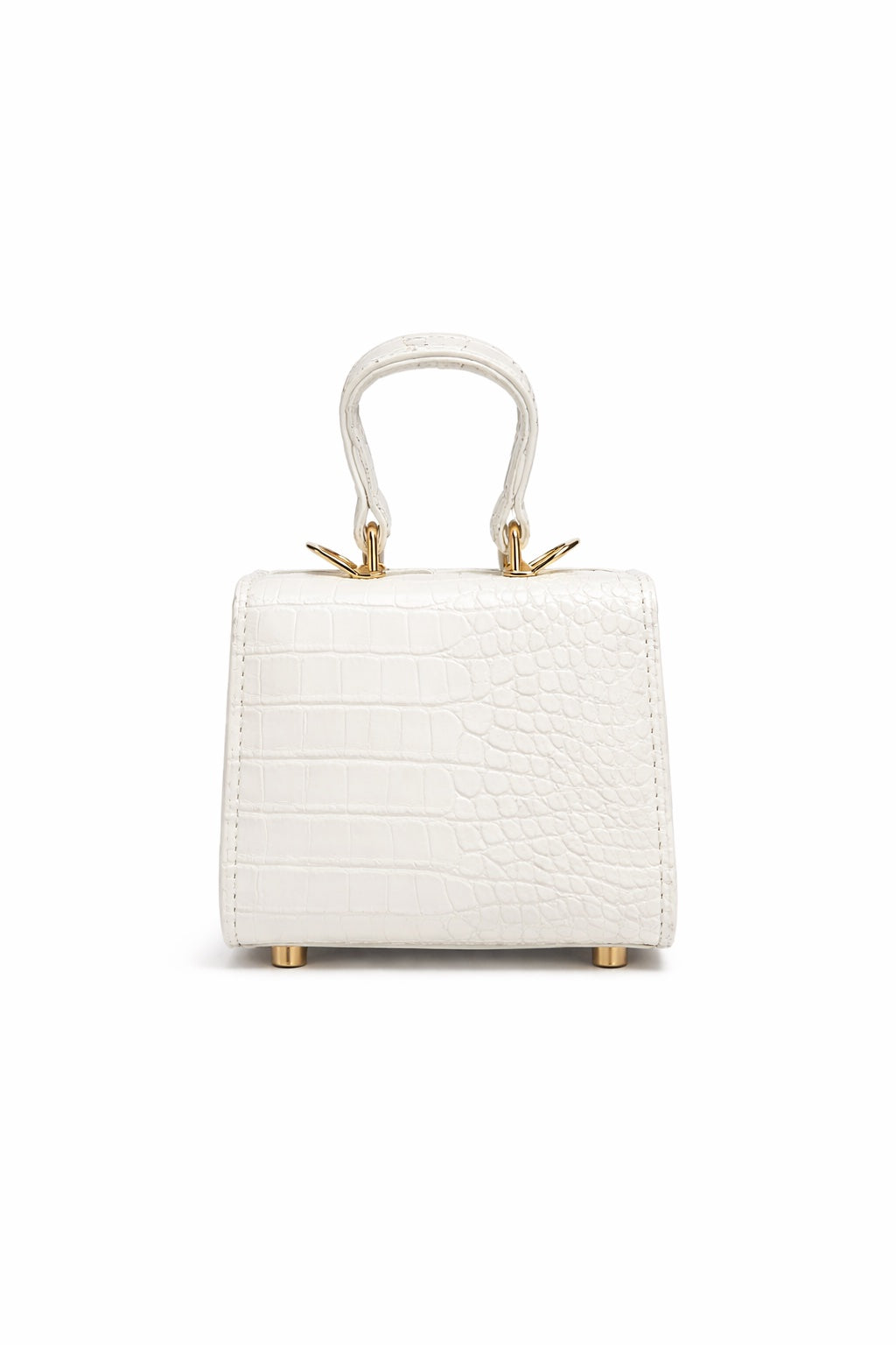 Mini Croco Τσάντα Χειρός σε Λευκό με Χρυσό Κούμπωμα