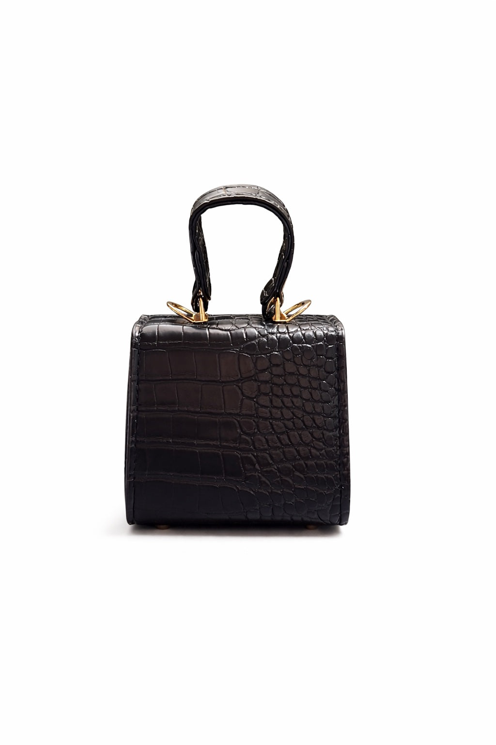 Mini Croco Τσάντα Χειρός σε Λευκό με Χρυσό Κούμπωμα