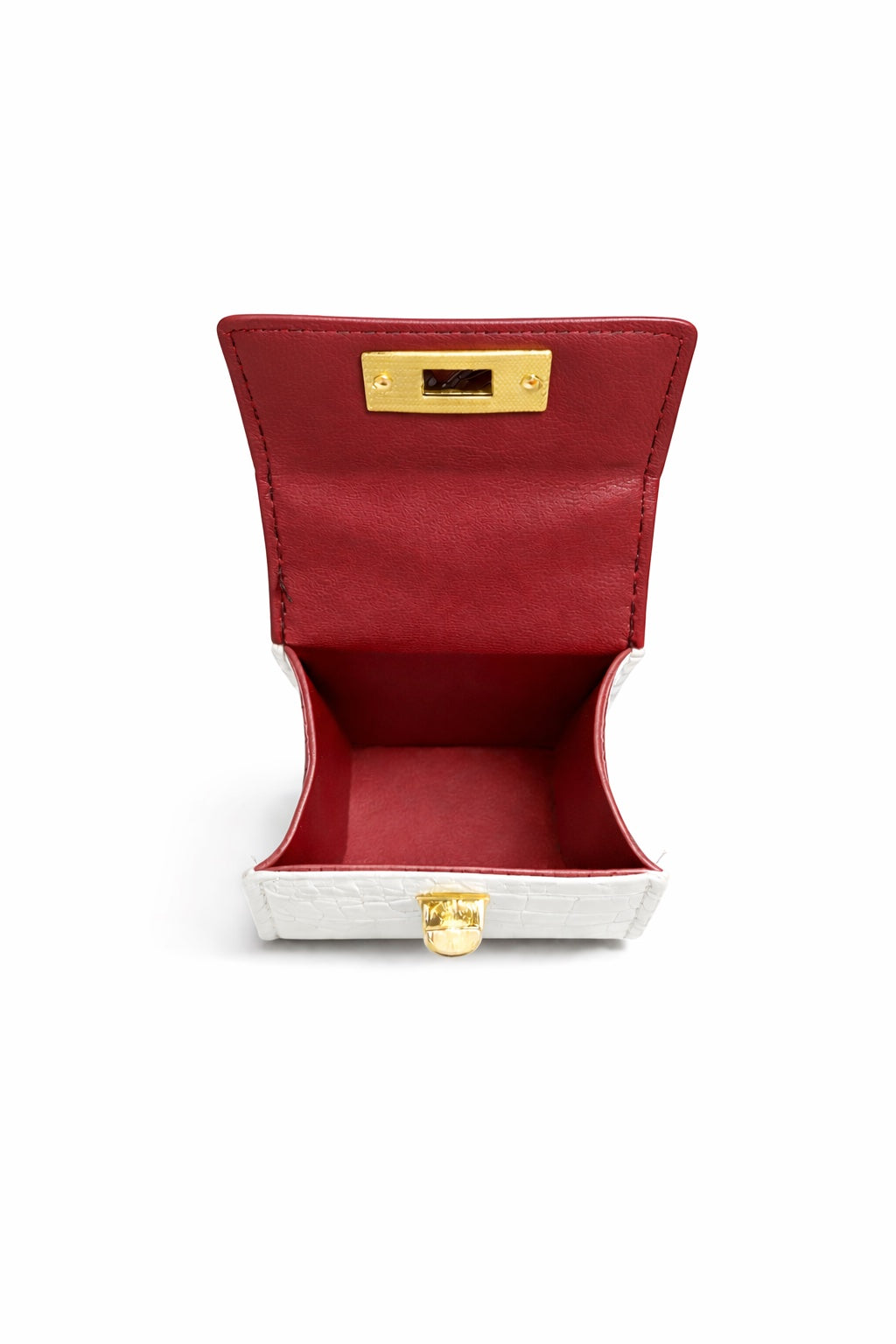 Mini Croco Τσάντα Χειρός σε Λευκό με Χρυσό Κούμπωμα