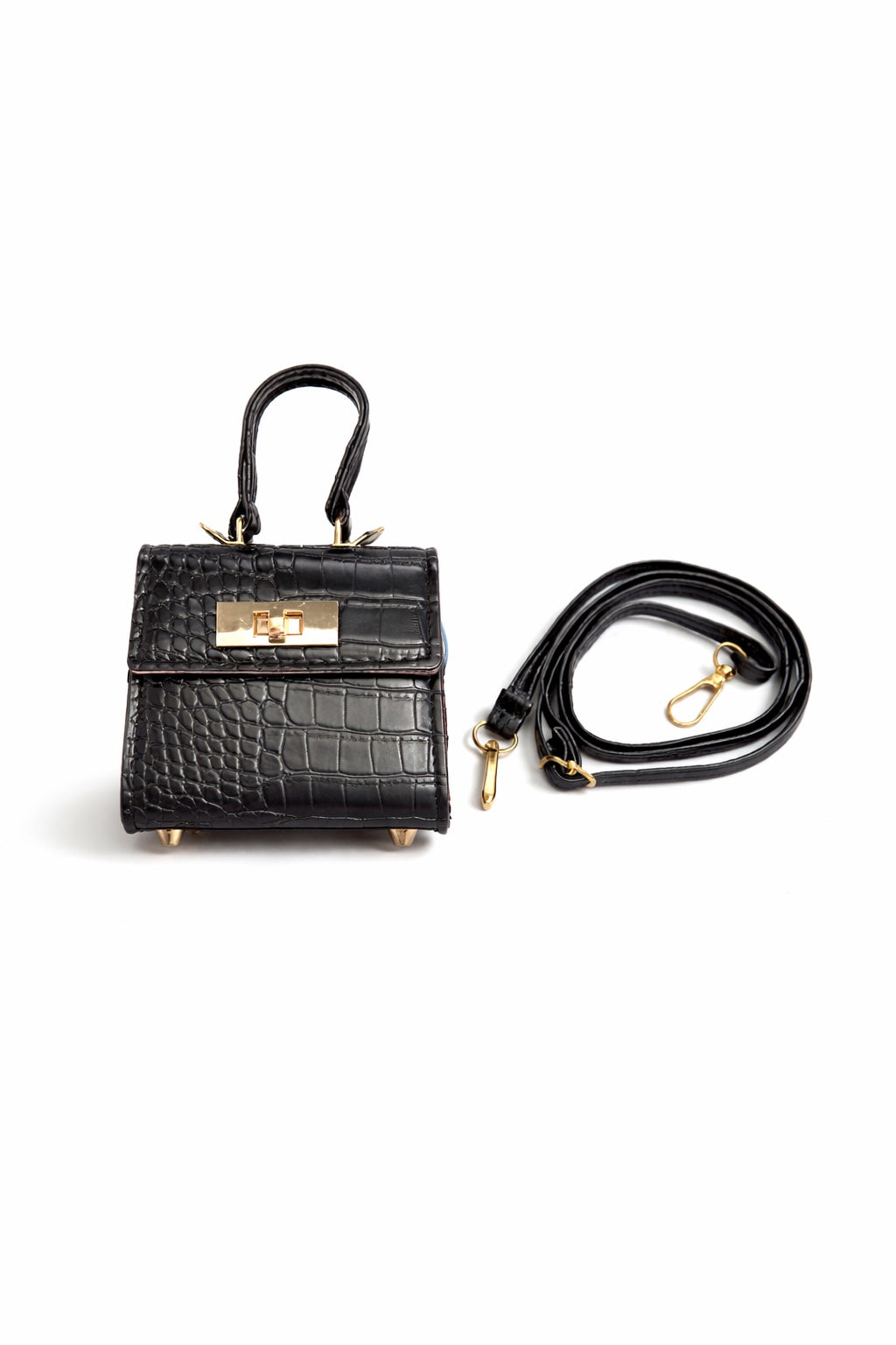 Mini Croco Τσάντα Χειρός σε Λευκό με Χρυσό Κούμπωμα